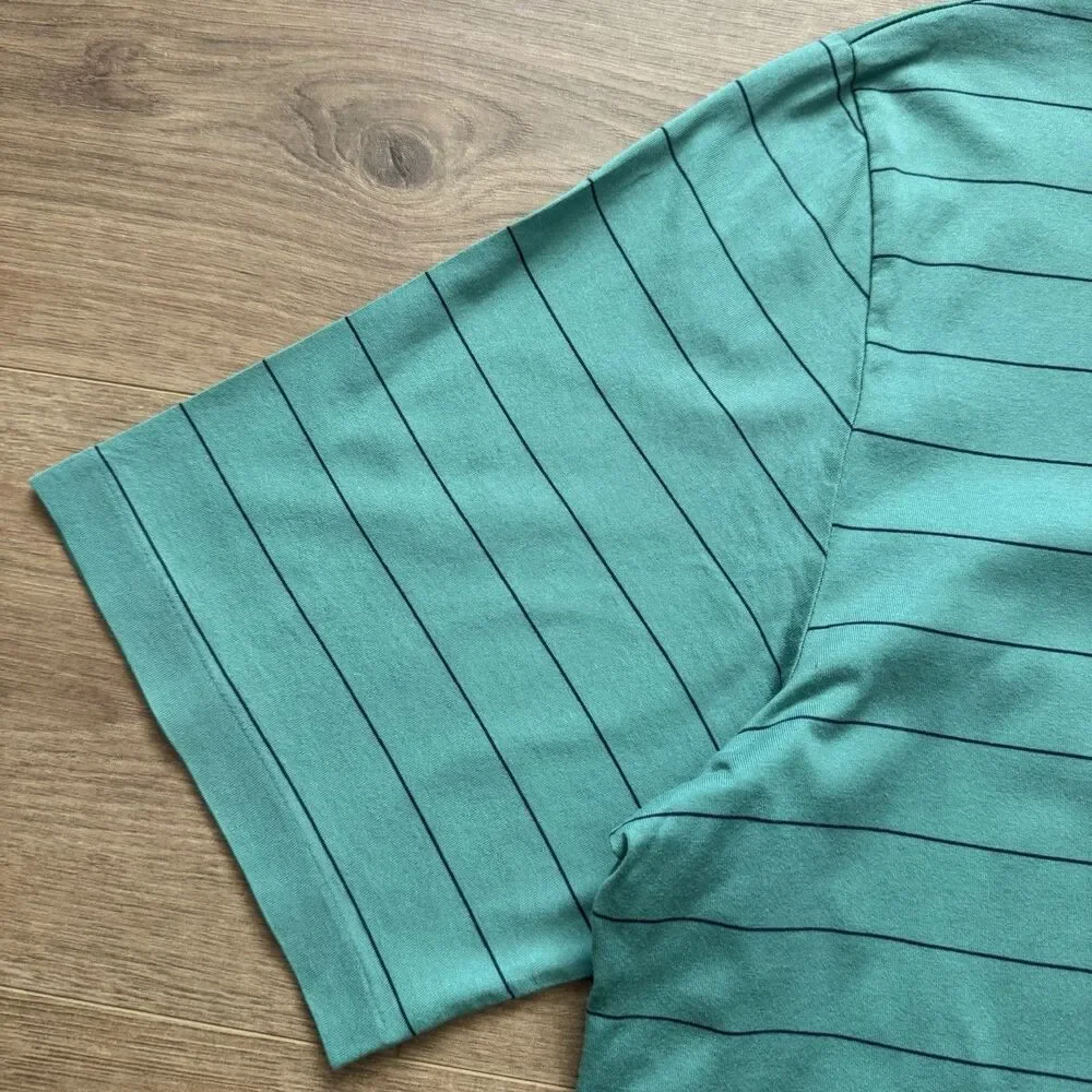 Polo Golf Ralph Lauren Polo Shirt Mens L Green Blue Striped Pima Cotton Knit